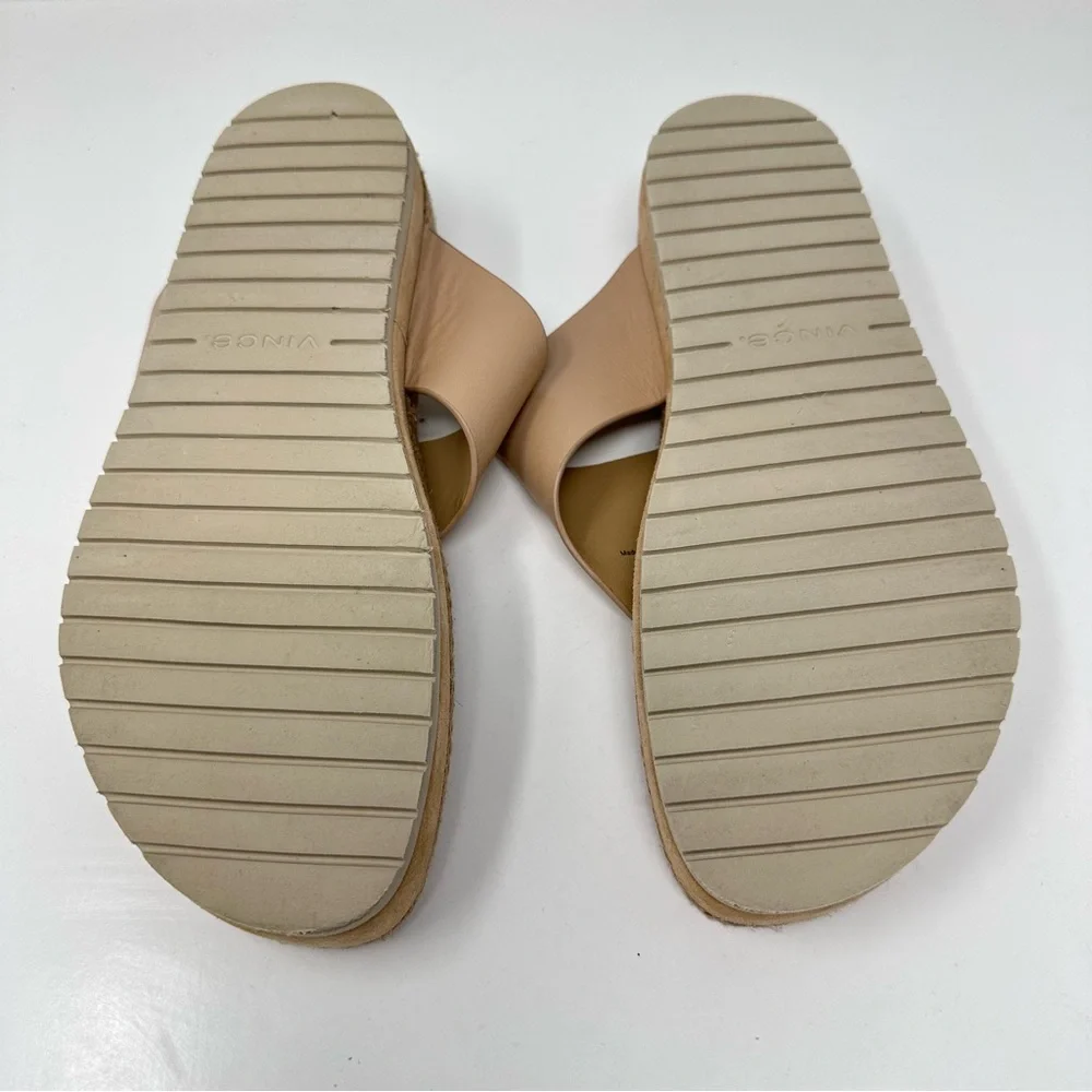 Vince Fatima-B Leather Wedge Sandals Flip Flops Thongs Cappuccino Nude Size 8.5
